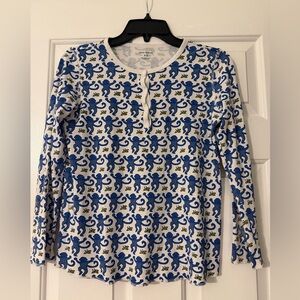 Roller Rabbit Blue and White Monkey Print Women’s XS Pajama Set